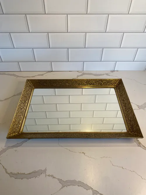 Flat Gold Framed Mirrored Tray