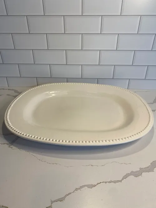 Oval Beaded White Glass Platter
