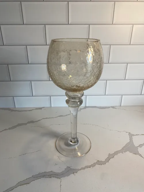 Gold Crackle Glass Pedestal Candleholder