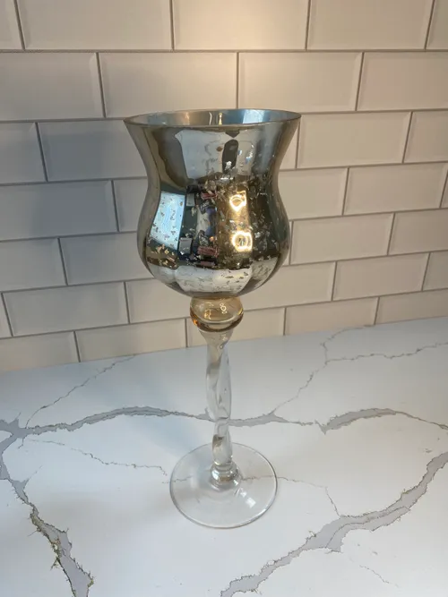 Medium Pedestal Silver Mercury Glass Candleholder
