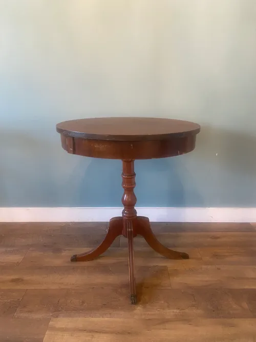 Vintage Round Dark Wood Side Table