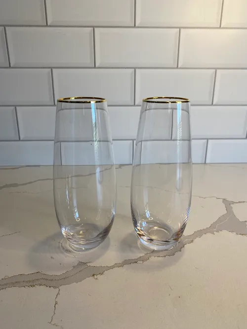 Gold Rimmed Stemless Champagne Glass Set of 2