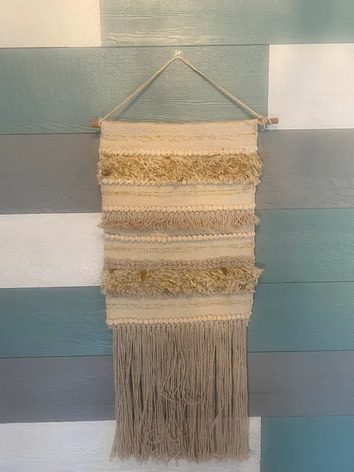 Boho Textile Wallhanging in Gold and Cream
