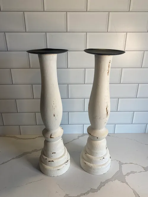 Set of 2 White with Black Top Candleholders