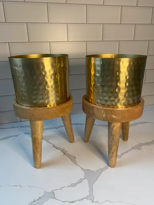 Gold with Wood Stand Container Set