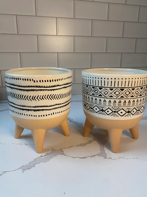 Black and White Pottery Containers Set