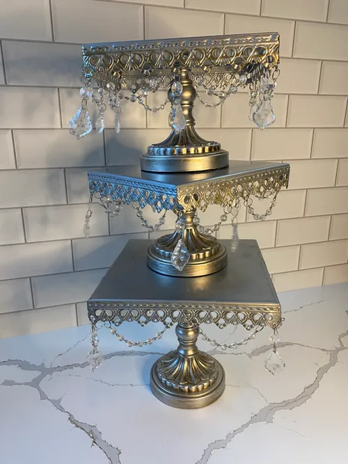 Set of 3 Silver Square Cake Stands