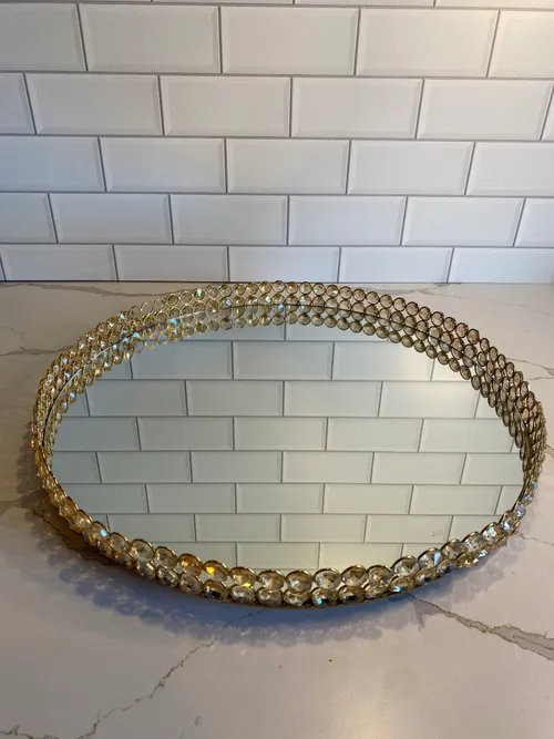 Round Gold Fancy Mirrored Tray