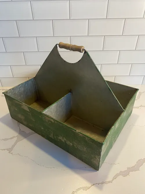 3 Compartment Green Metal Tote