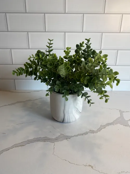 Faux Eucalyptus In Grey Marbled Pot