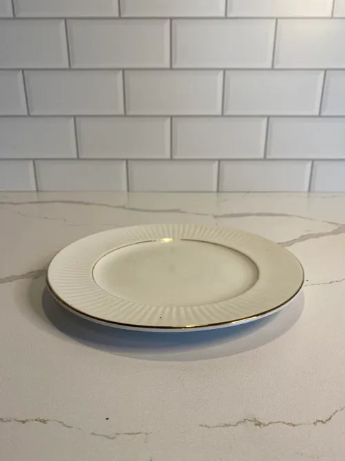 White with Gold Rimmed Cake Plate