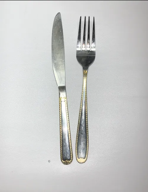 fork and Knife Silverware Gold trim