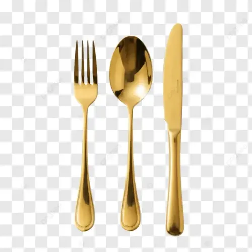 Flatware trio: fork, knife and spoon gold