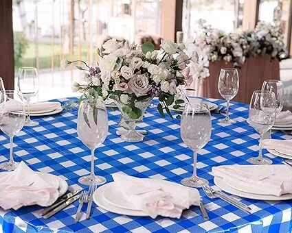 Round Table: Checkered baby blue/white