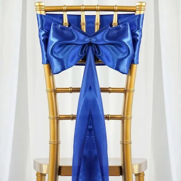 Blue Chair Sash Rental for Gold Chiavari Chairs