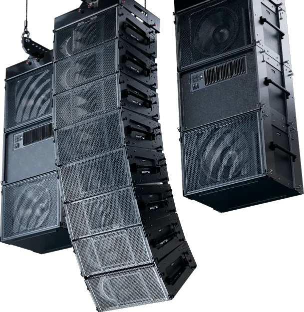 Meyer Sound Tigra line array configured for professional sound coverage