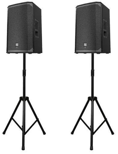 Electro Voice speakers on tripod stands in Adelaide South Australia