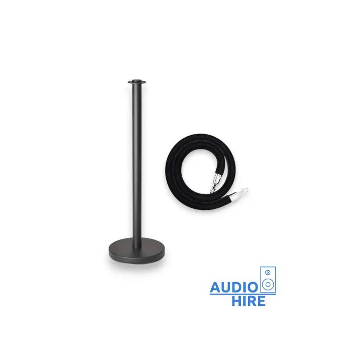Black stanchions with black velvet ropes for event hire in Adelaide