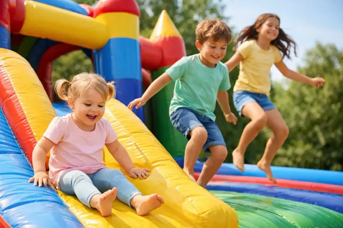 Kinderen spelen op een springkasteel