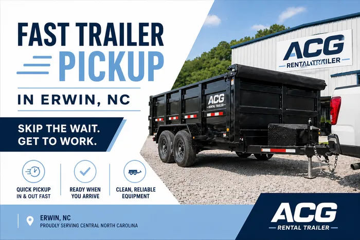 Fast trailer pickup in Erwin, NC showing a ready-to-go rental trailer with no wait time