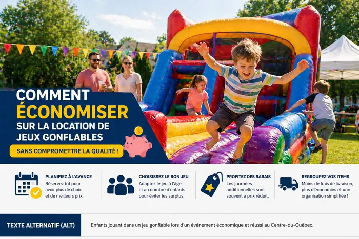 Enfants jouant dans un jeu gonflable lors d’un événement économique et réussi au Centre-du-Québec