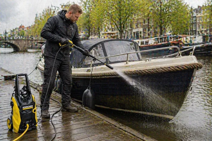 Boot schoonmaken Amsterdam met hogedrukreiniger aanslag en algen verwijderen