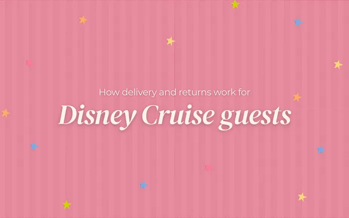 Pink graphic explaining delivery and returns for Disney cruise guests sailing from Port Canaveral