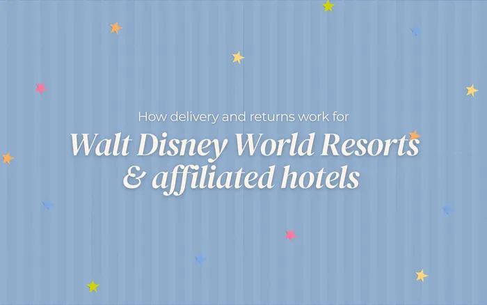 Blue graphic explaining delivery and returns for Walt Disney World Resort and affiliated hotel stays