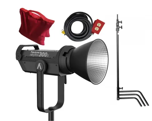 Lámpara led Aputure LS 300X Bi color con c-stand, extensión y sandbag.