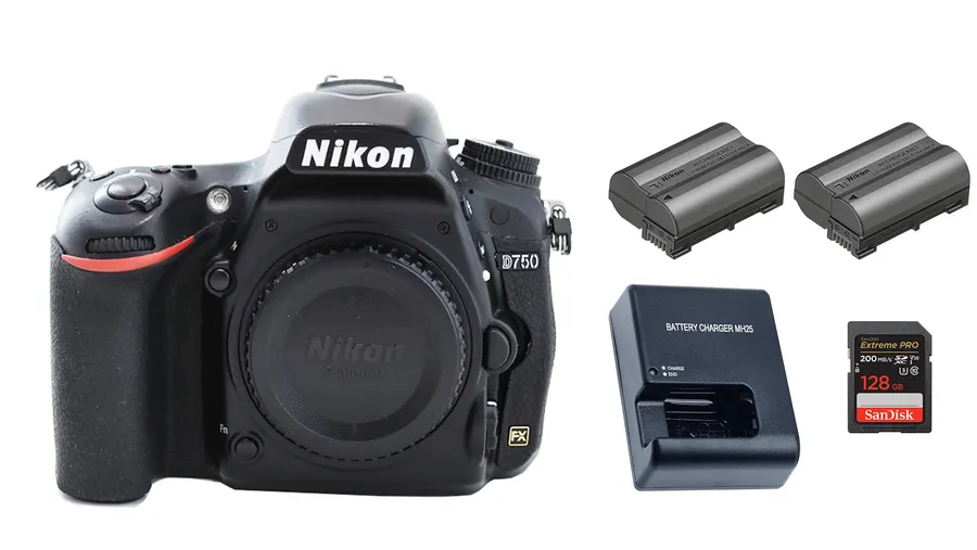 Kit de Cámara Nikon D750 DSLR con baterías, cargador y SD