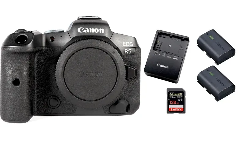 Kit de Cámara Canon EOS R5 (Montura RF) con baterías, cargador y SD