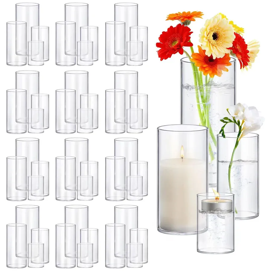 Hurricane Cylindrical Flower & Candle Holder (Set of 3)